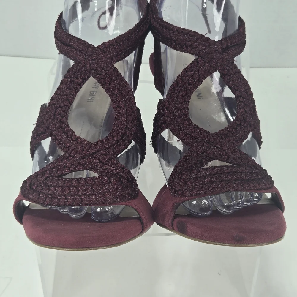 Gianni Bini Lauren Marie Suede Burgundy Braided LaceUp Stiletto Sandals Size 8.5